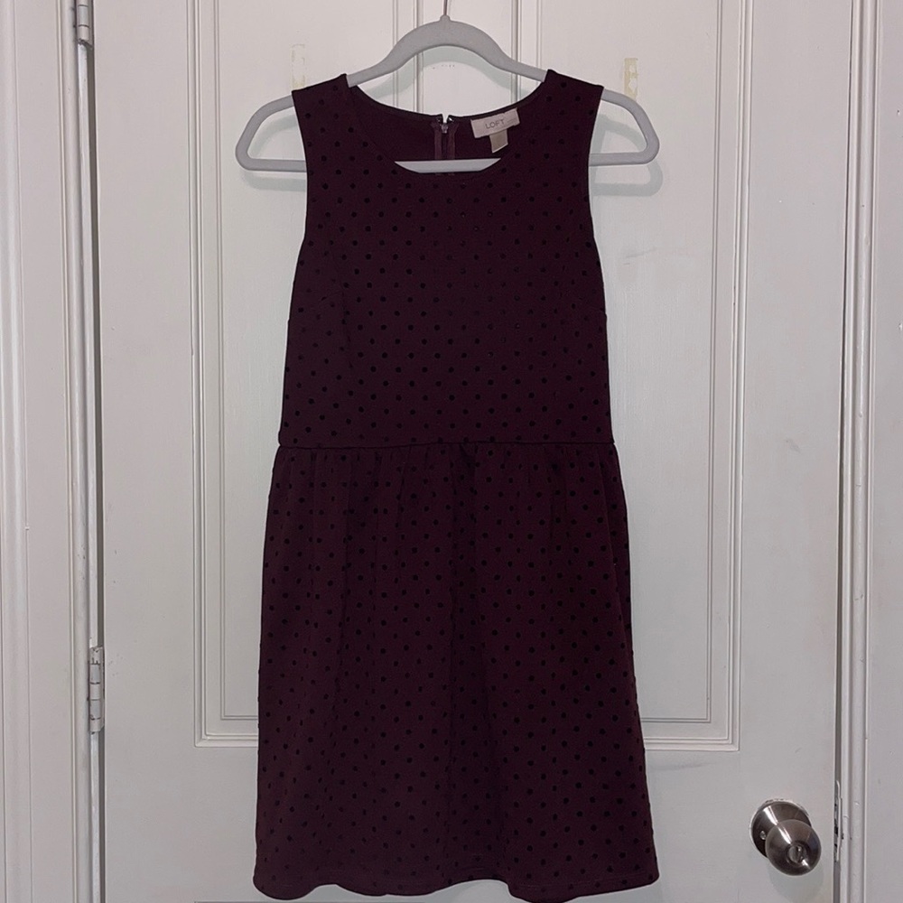 Loft maroon polka dot dress